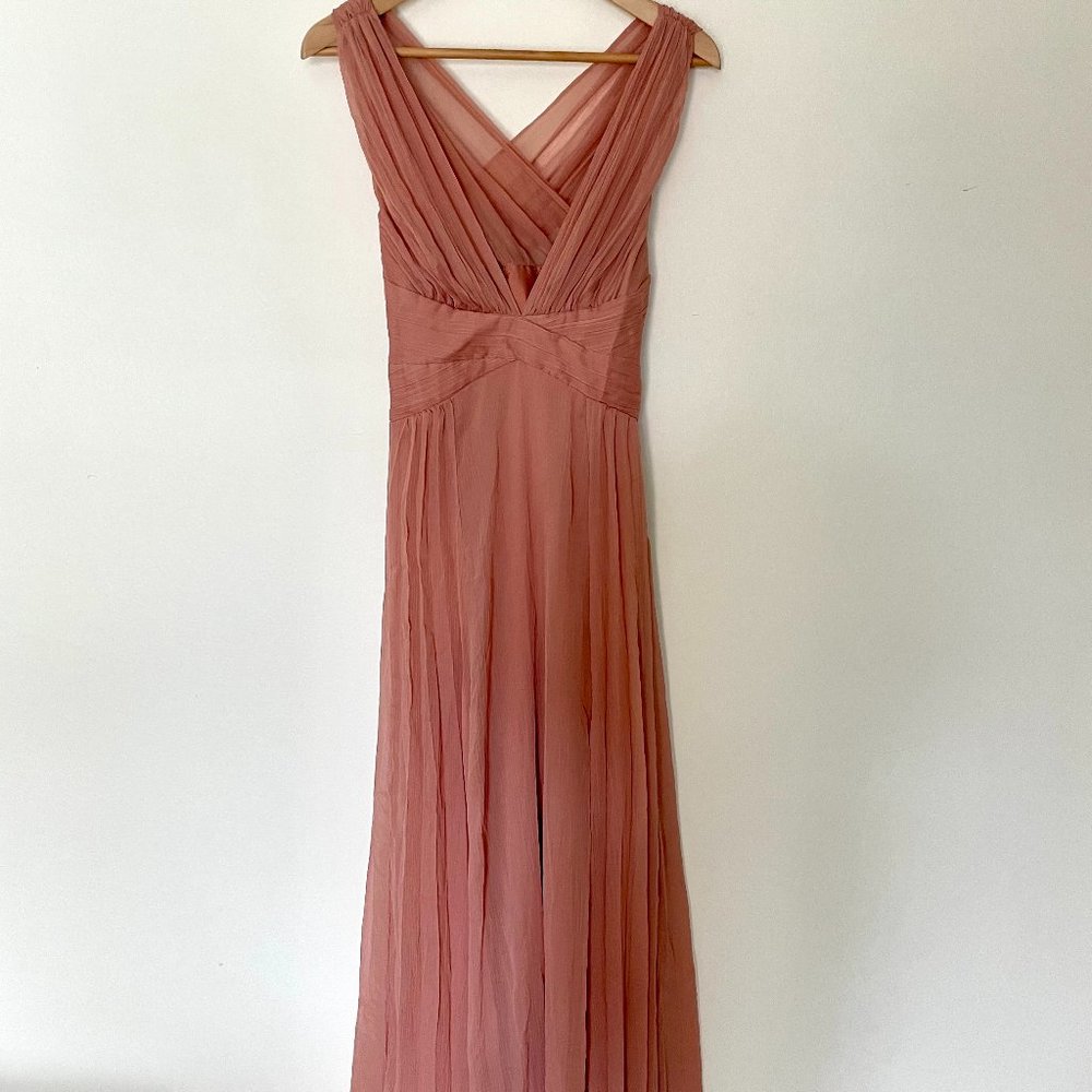 ASOS Bridesmaid Ruched Bodice Drape Maxi Dress Wrap Waist - Blush Pink - Size 4